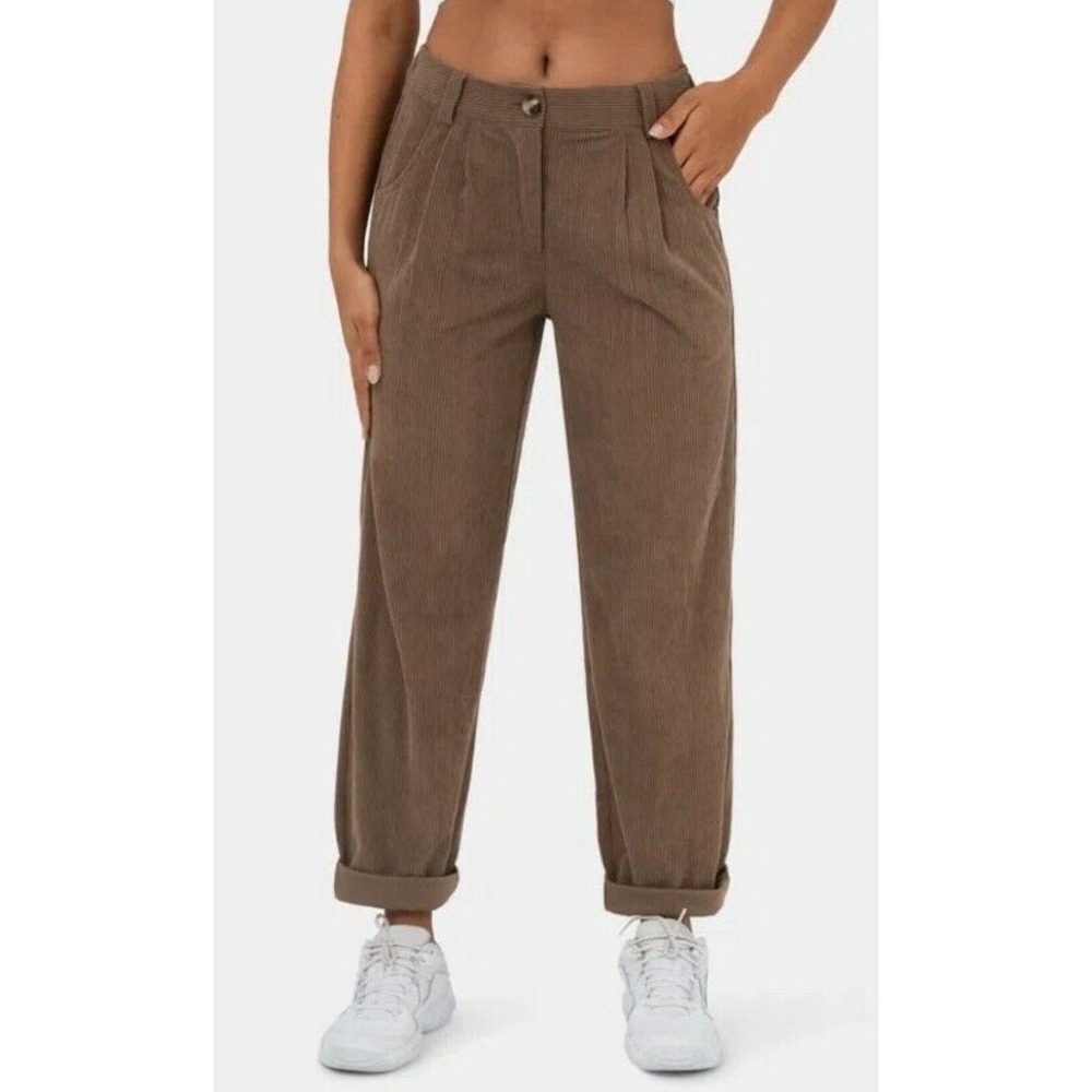 Women's Halara Pleated Corduroy Pants Size Medium Cocoa Brown Stretch‎ Waist